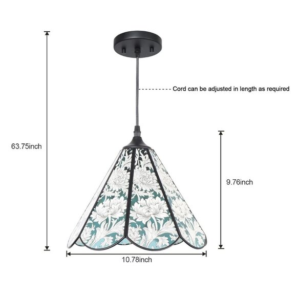 Floral Handcrafted Glass Pendant Light Fixture Pendant Lamp w/ Artisan Mosaic - Picture 3 of 3